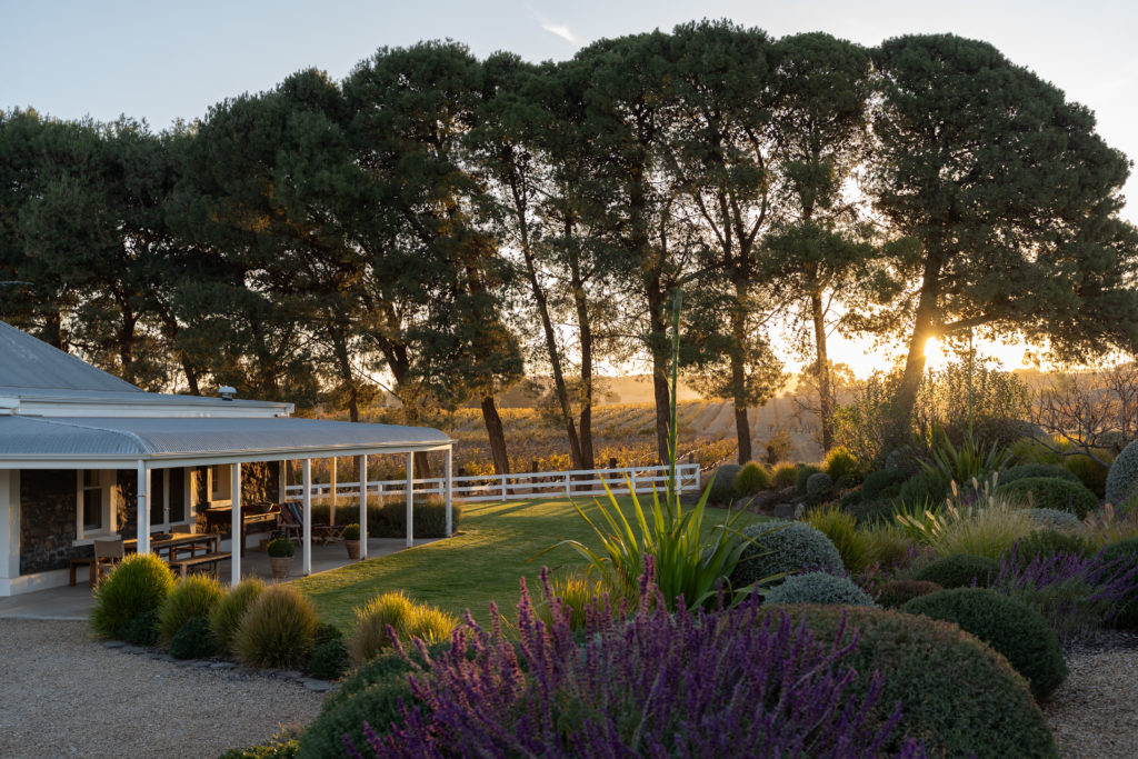 Alkina Wine Estate offers luxurious accommodations in restored heritage buildings amidst organic and biodynamic vineyards.